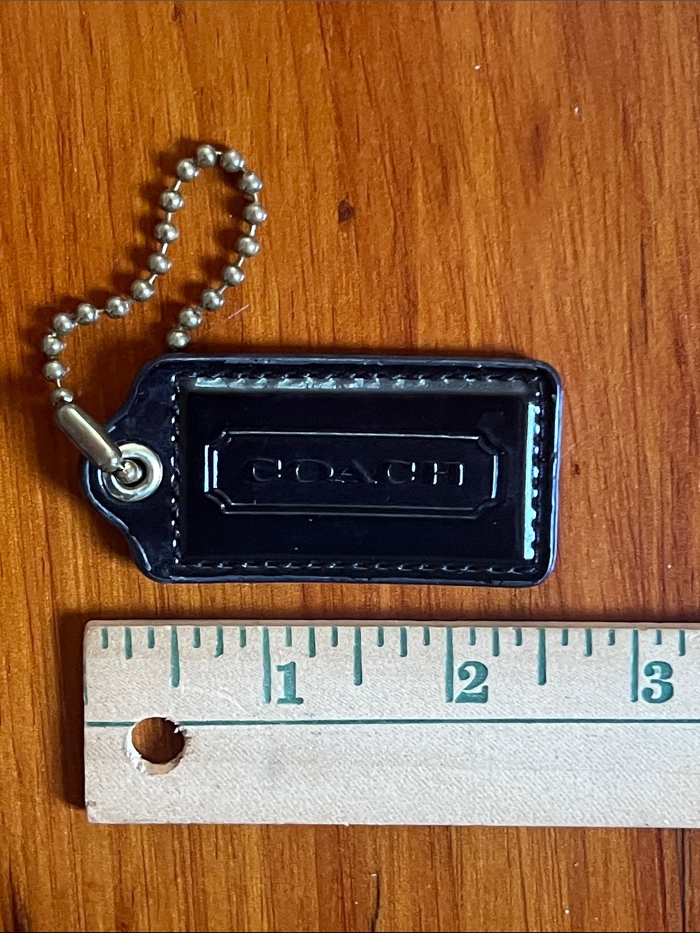 Coach Black Patent Leather Key Tag with Ball Chain